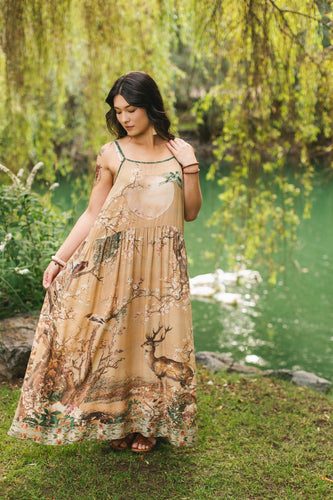 FABLE BOHÉME LONG MAXI SLIP DRESS - BLOSSOMS DEER & MOON