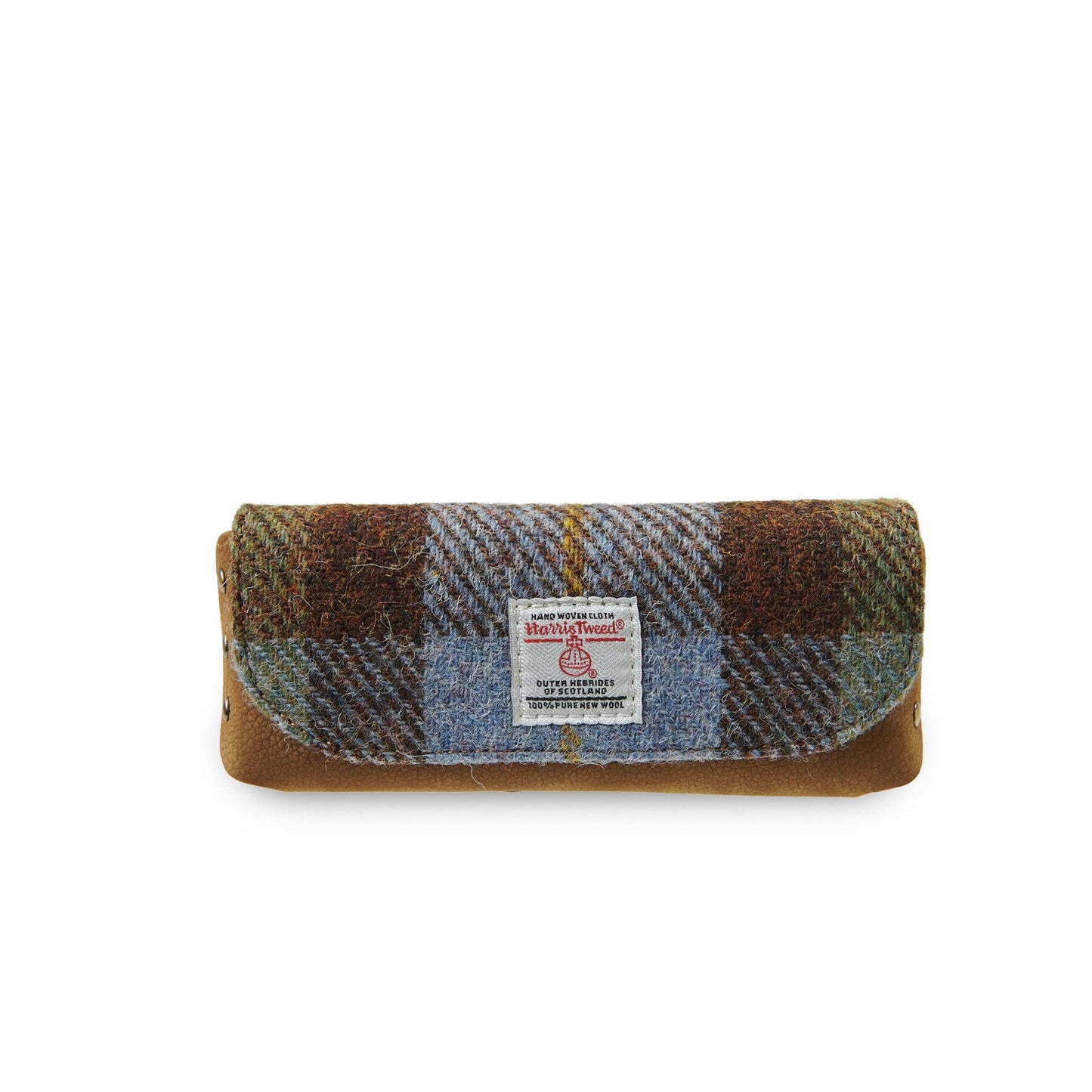 LEATHER GLASSES CASE - CHESTNUT BLUE TARTAN