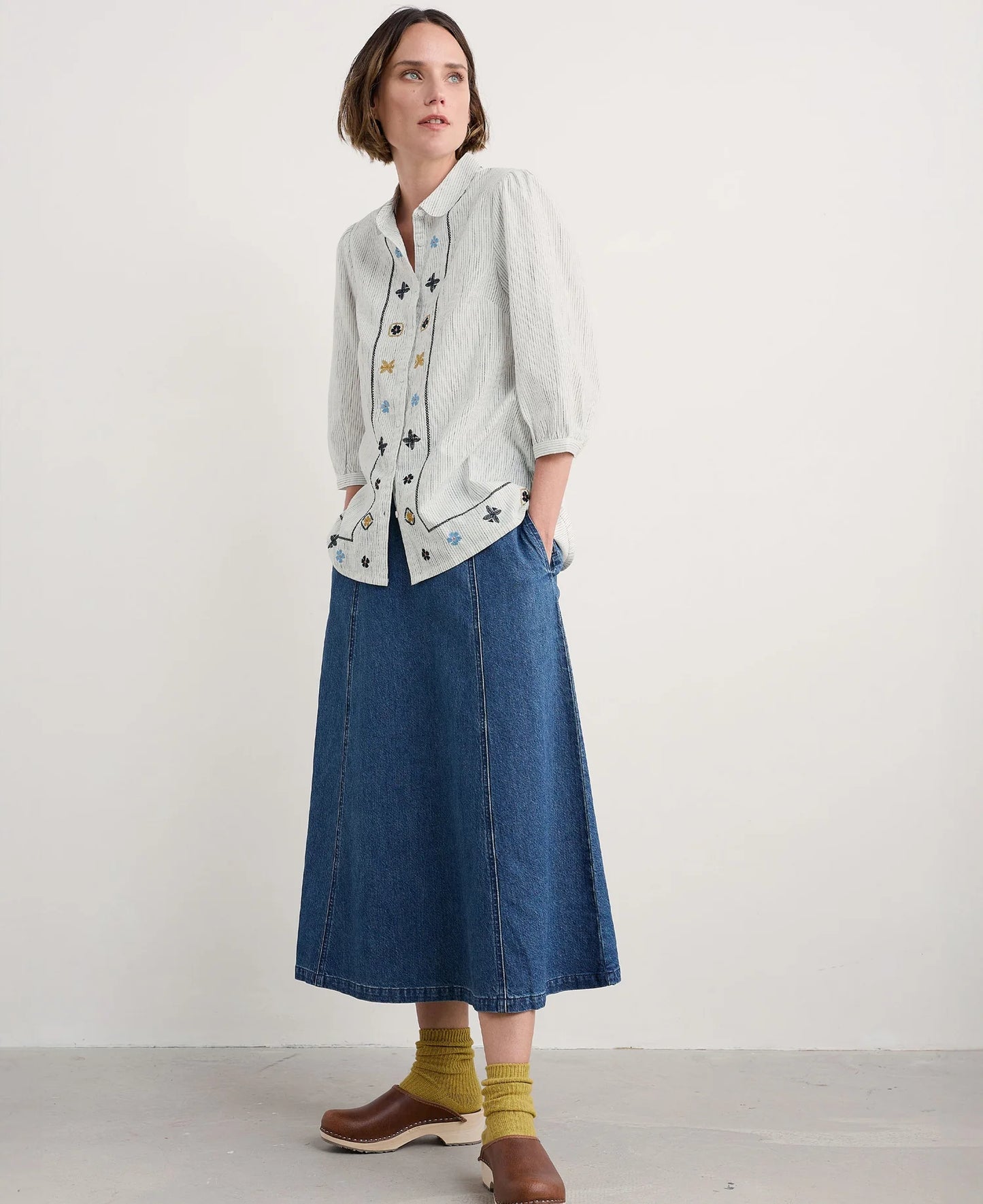 HOPE COTTAGE EMBROIDERED BLOUSE - SIMPLICITY STRIPE CHALK MARITIME