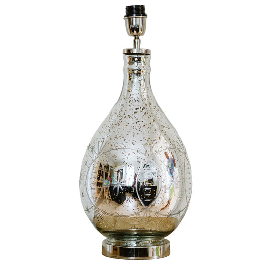 GLASS GENIE BOTTLE LAMP BASE - SILVER MERCURY