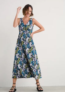 POLMANTER DRESS - LINEAR LEAVES MARITIME