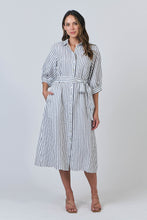 Load image into Gallery viewer, LINEN MIDI DRESS - BLUEBERRY STRIPE