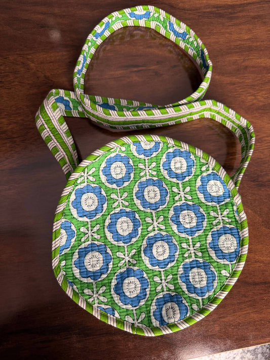 ROUND QUILTED BAG - GREEN & BLUE