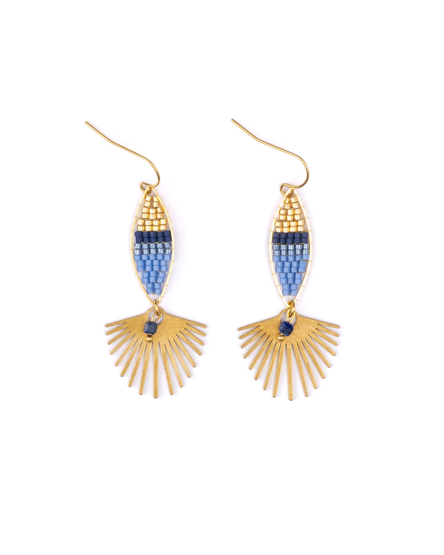 BEADED HANDWOVEN COTTON CANDY EARRINGS - BLUE
