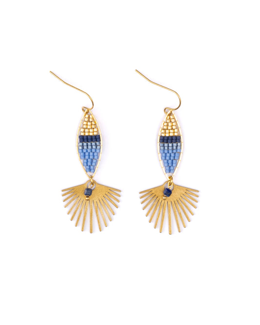 BEADED HANDWOVEN COTTON CANDY EARRINGS - BLUE