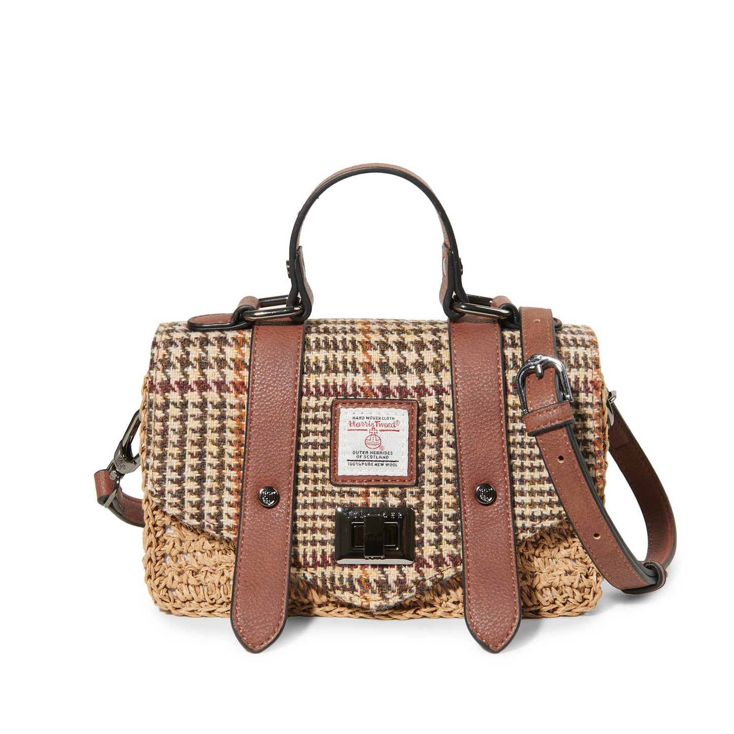 THE MINI STRAW SATCHEL - BEIGE DOGTOOTH