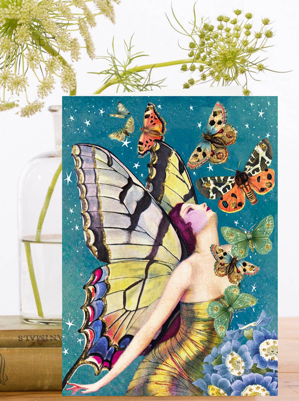 HAND GLITTERED GREETING CARD - MOTHS