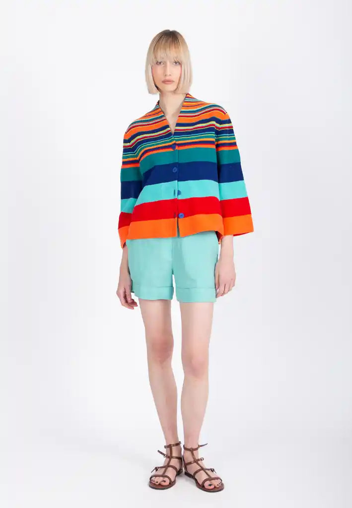 CARDIGAN WITH BACK PLEAT - STRIPE PATTERN