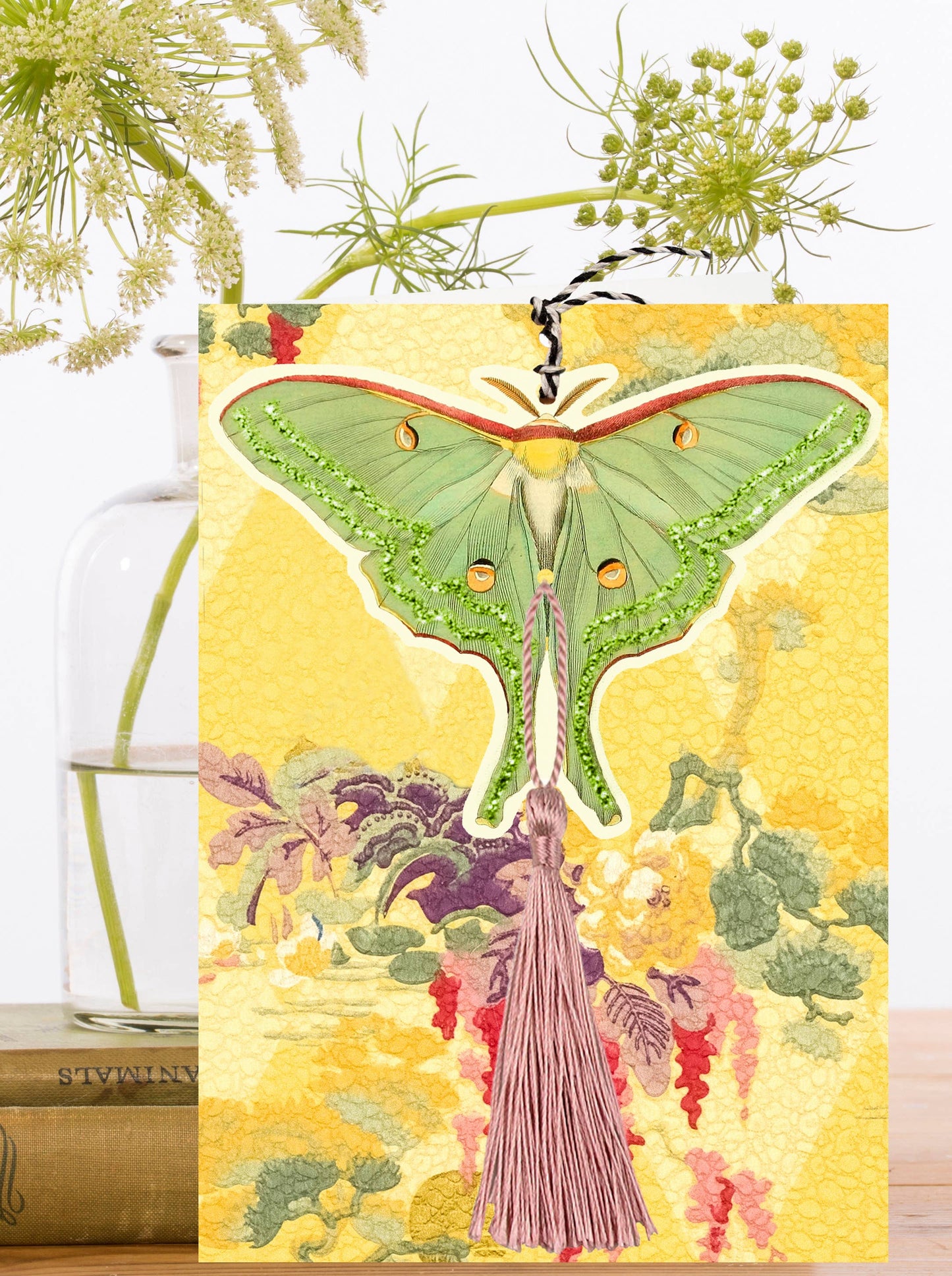 LARGE FANDANGLE GREETING CARD - GREEN MOTH