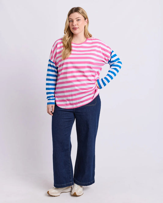 ROUGE STRIPE LONG SLEEVE TEE - PINK & WHITE STRIPE