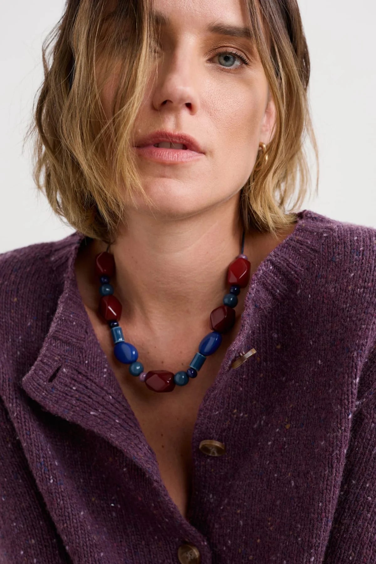 DAWSON PICK MERINO CARDIGAN - GRAPE