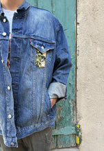 Load image into Gallery viewer, UPCYCLED DENIM JACKET WITH VINTAGE NEEDLEPOINT - CASTLE &amp; SWANS