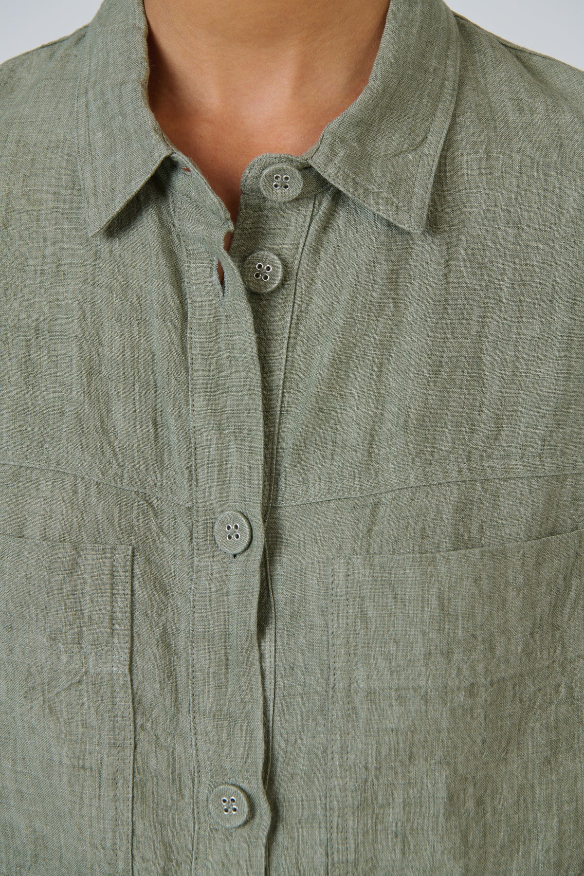 LINEN SHIRT JACKET - ARTICHOKE