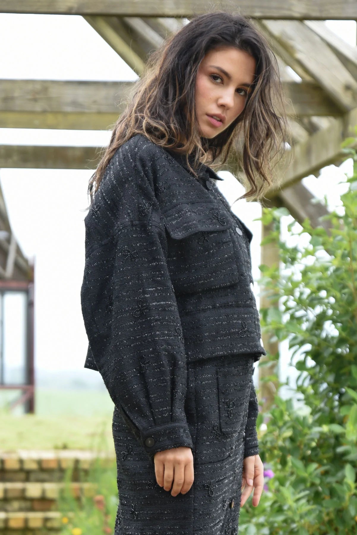 TWEEDLE BOW JACKET - BLACK