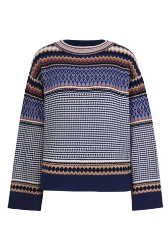JACQUARD PULLOVER - BLUE STRUCTURE PATTERN
