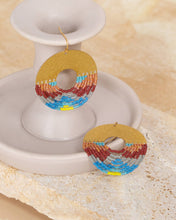 Load image into Gallery viewer, BEADED HANDWOVEN ORGANIC CIRCULAR FRINGE EARRINGS - BLUE