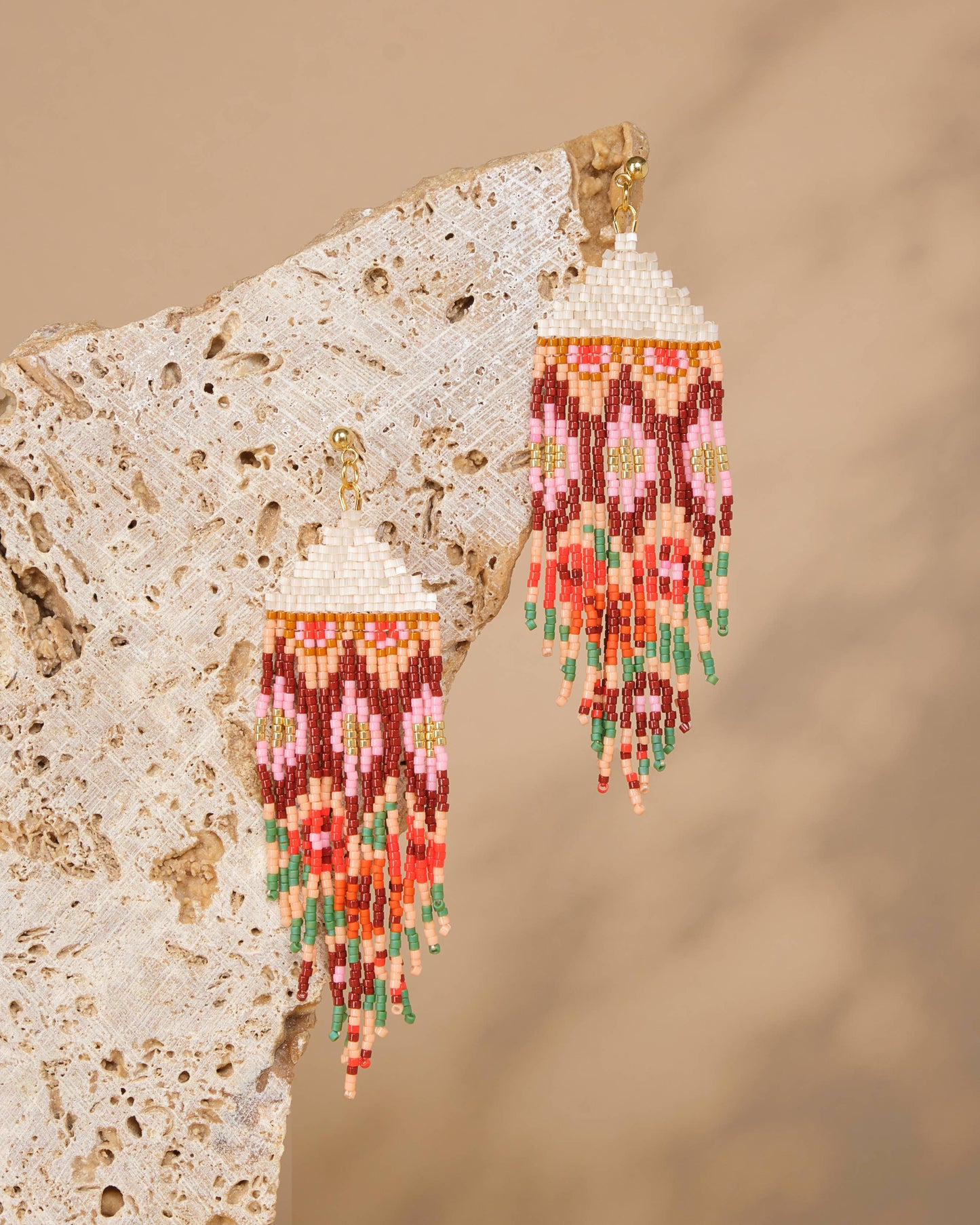 BEADED HANDWOVEN HUIPIL FRINGE EARRINGS - SWEET ESCAPE