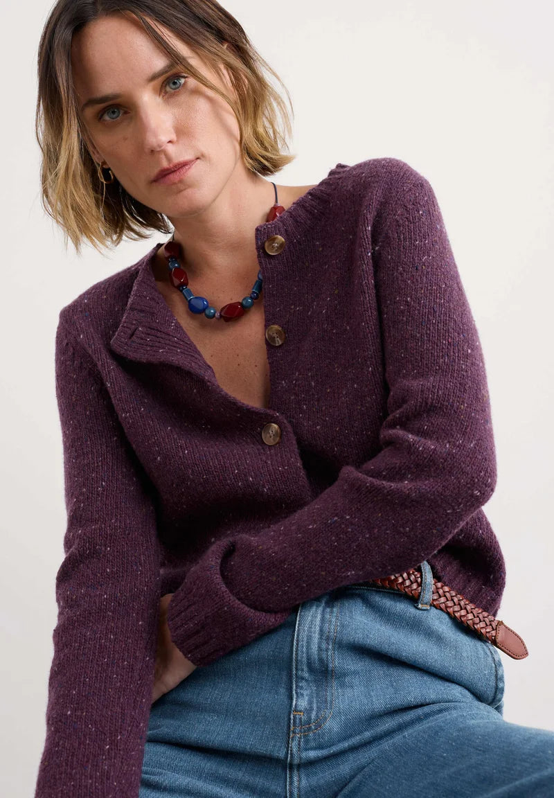 DAWSON PICK MERINO CARDIGAN - GRAPE