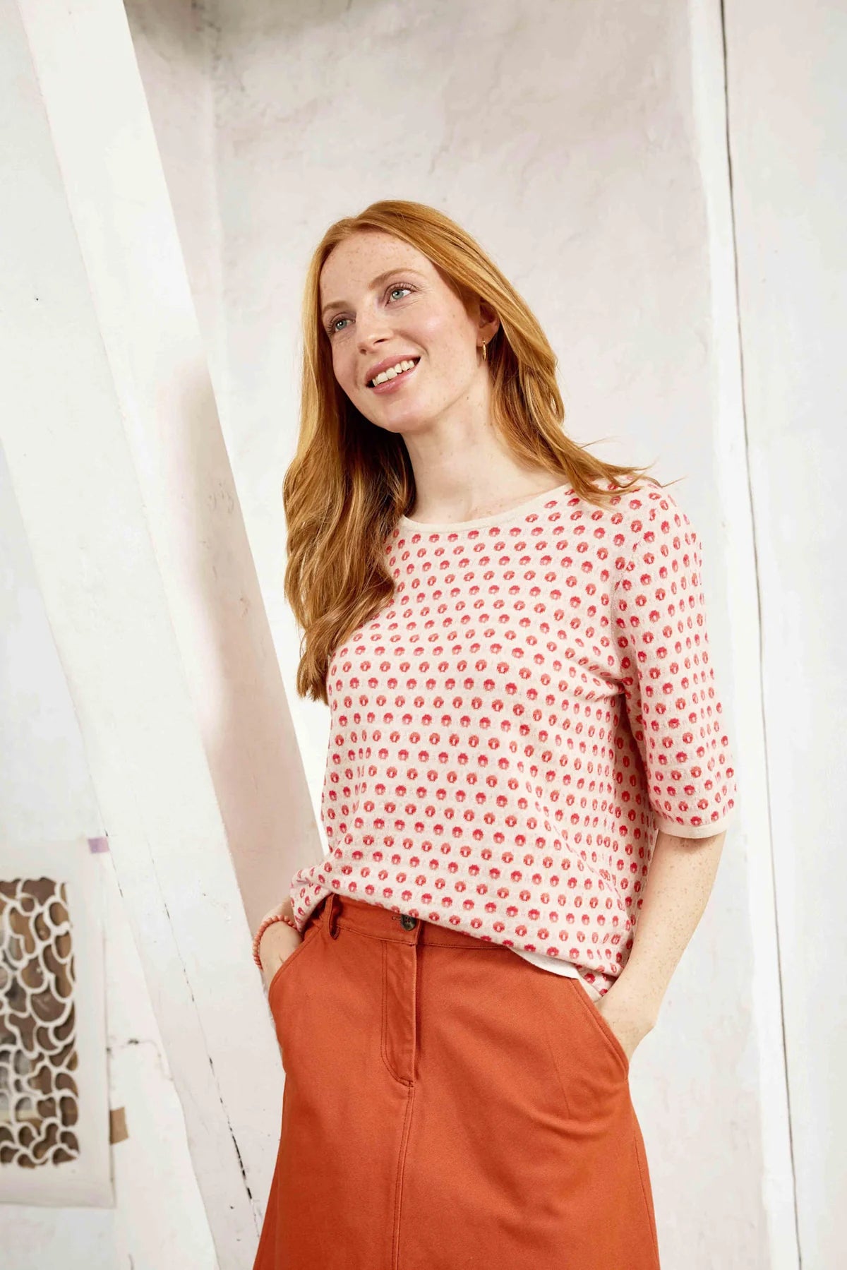 POMME ECO DASHED DOTS TEE - SOFT RED