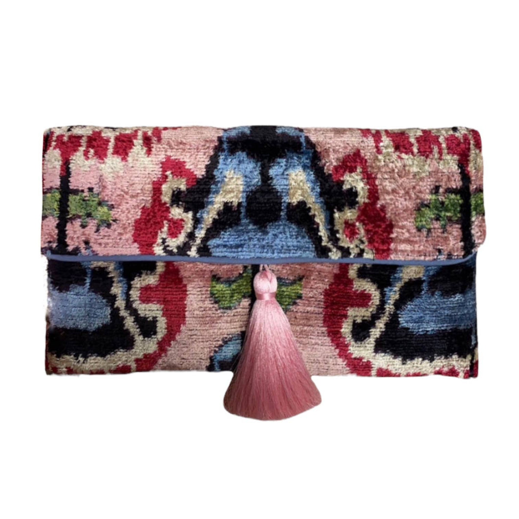 SILK VELVET IKAT CLUTCH - PINK CREST