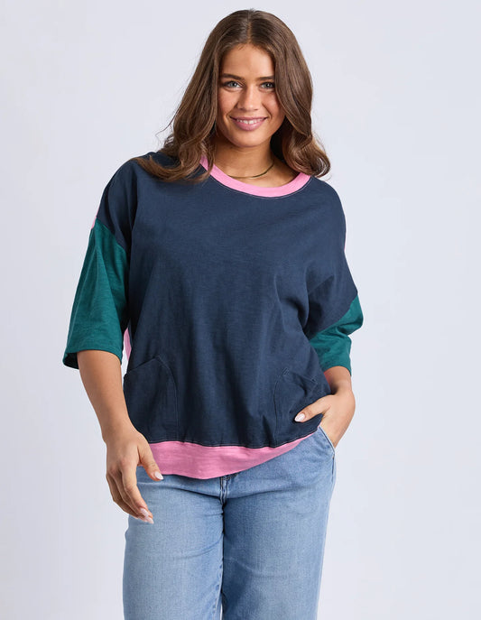 MAZIE COLOUR BLOCK SWEAT - TEAL NAVY QUARTZ