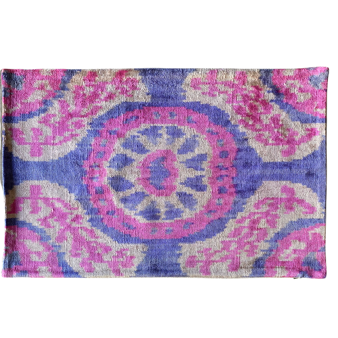 SILK VELVET IKAT CUSHION COVER - LILAC PINK
