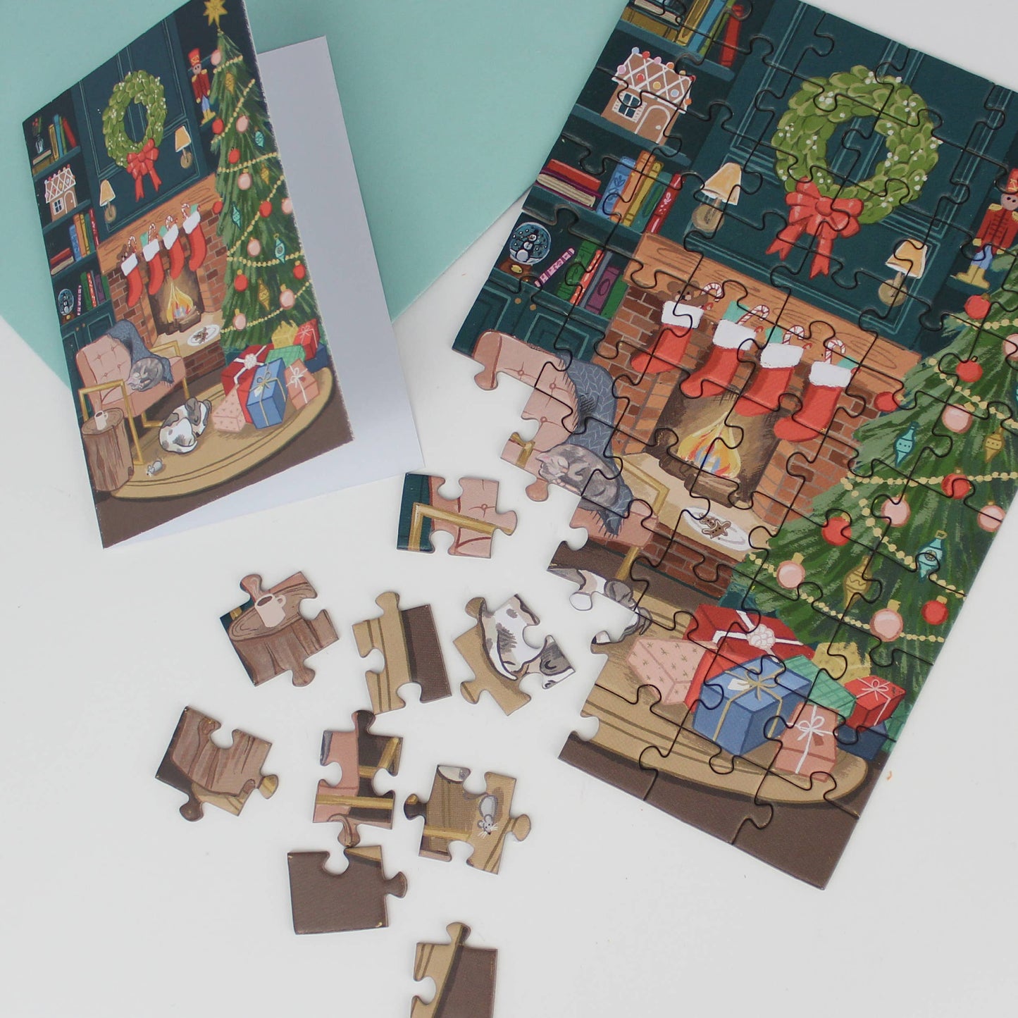PUZZLE GREETING CARD - COSY FIREPLACE