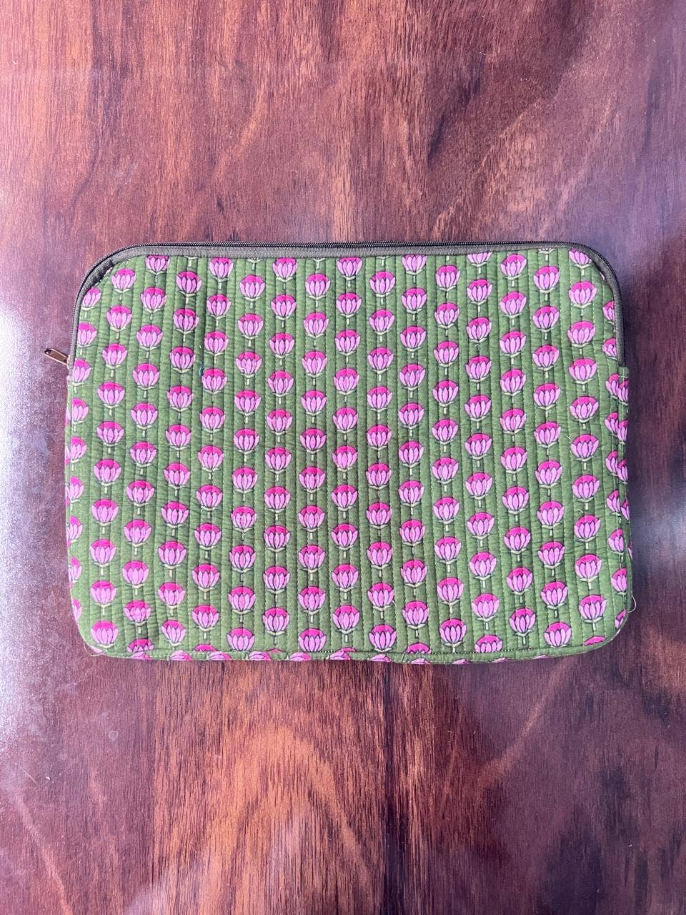 QUILTED COTTON LAPTOP BAG - GREEN & PINK FLORAL