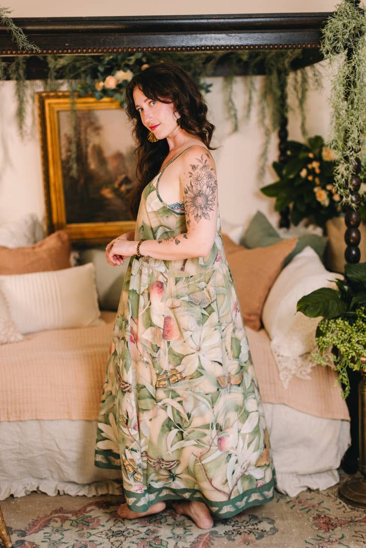 FLEUR DE SOLIEL BOHÉME MAXI  SLIP DRESS WOTH FLORALS & BUTTERFLIES