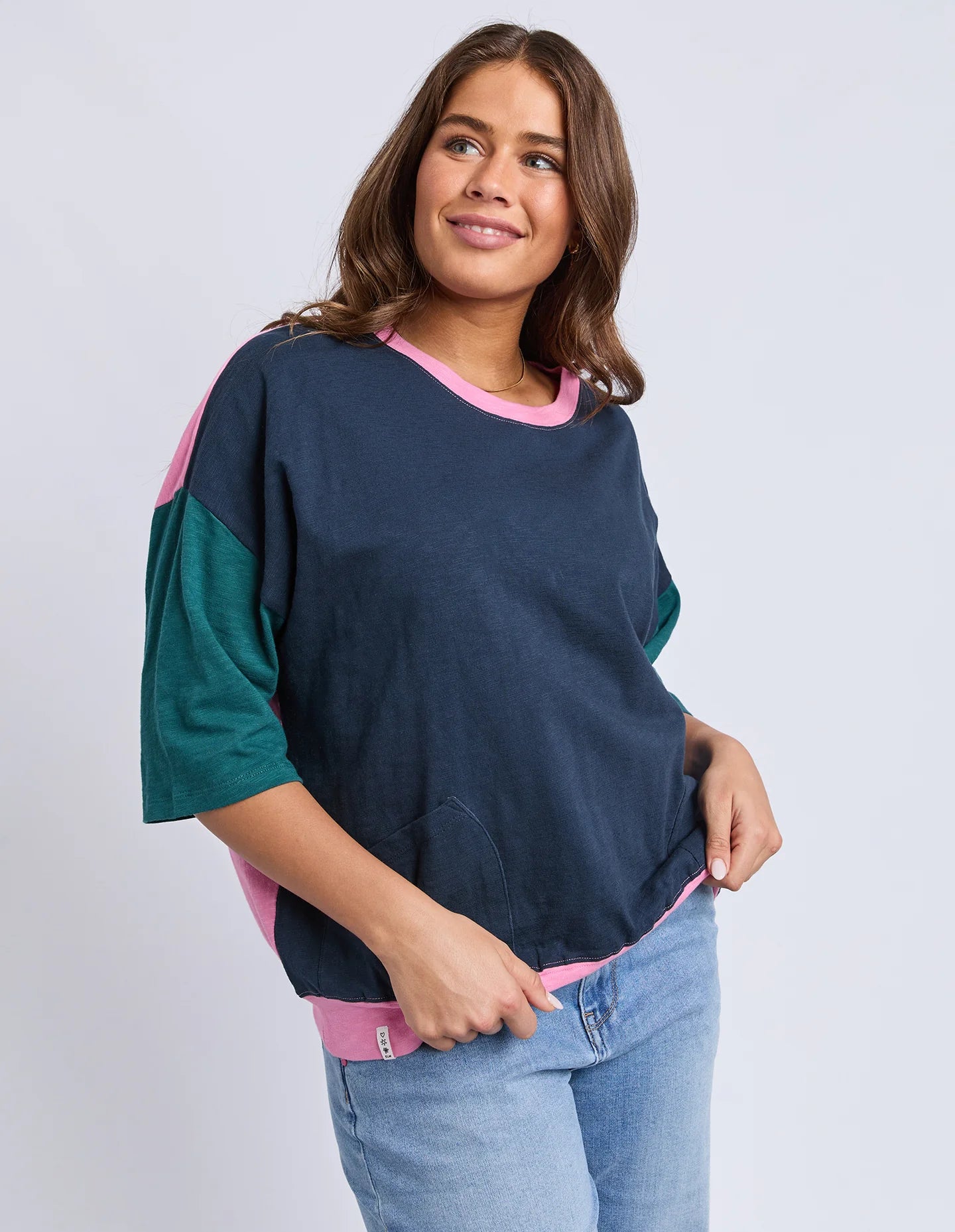 MAZIE COLOUR BLOCK SWEAT - TEAL NAVY QUARTZ