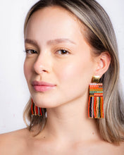 Load image into Gallery viewer, BEADED HANDWOVEN STRIPED KNIT FRINGE EARRINGS - SWEET ESCAPE