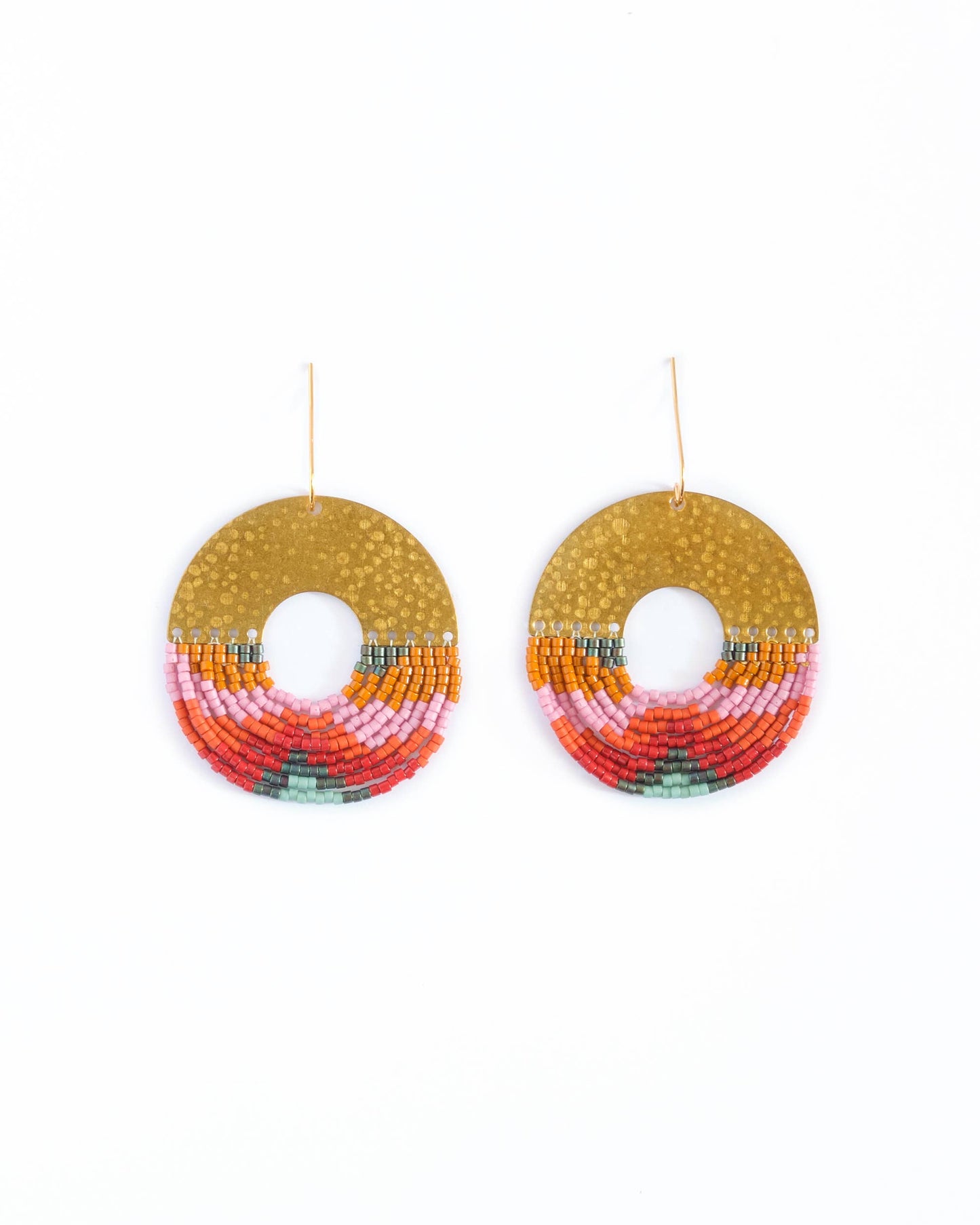 BEADED HANDWOVEN ORGANIC CIRCULAR FRINGE EARRINGS - LILAC