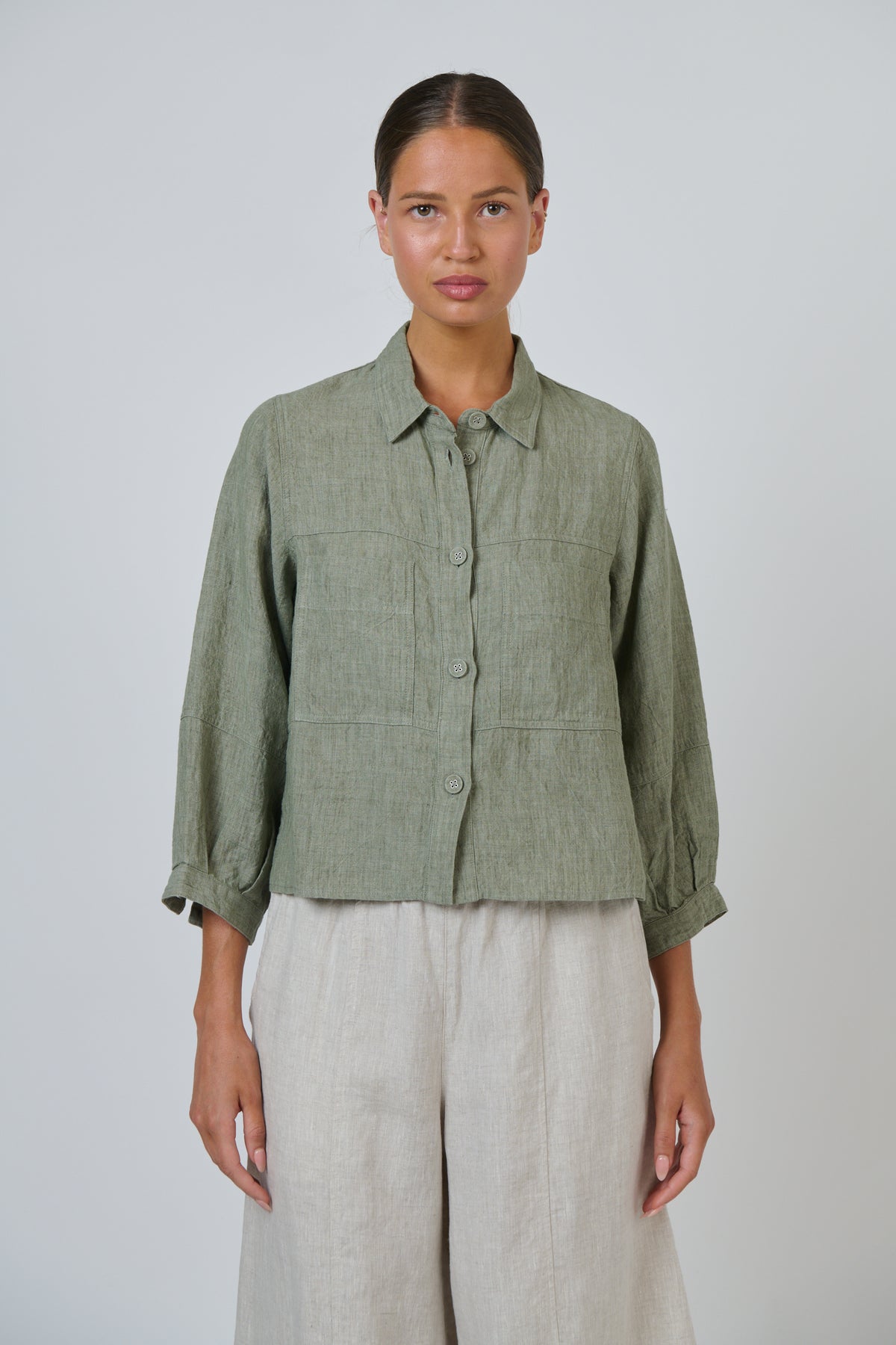 LINEN SHIRT JACKET - ARTICHOKE