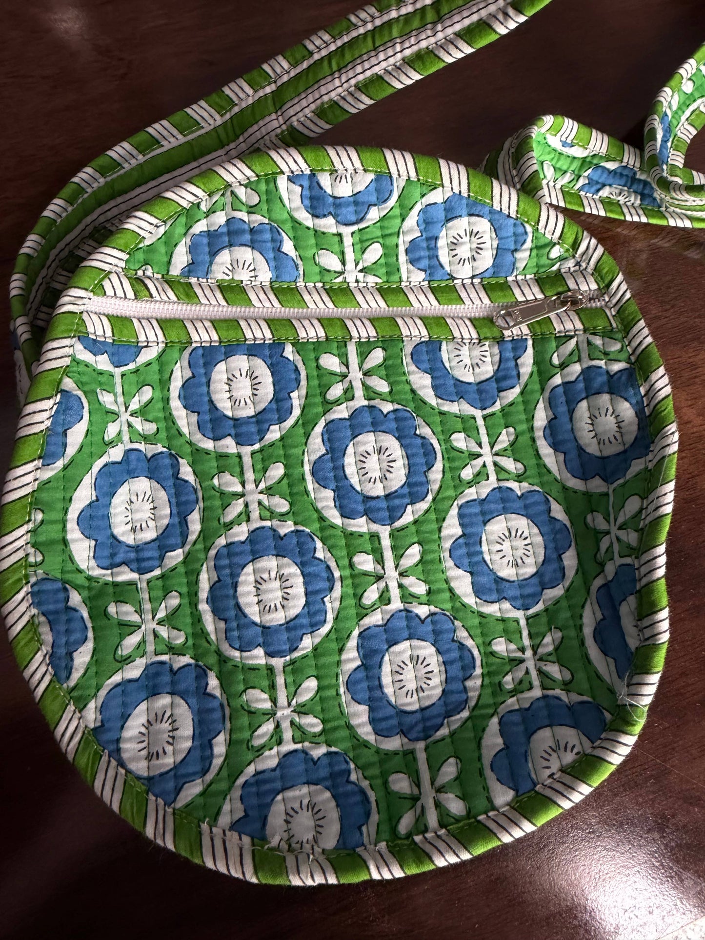 ROUND QUILTED BAG - GREEN & BLUE