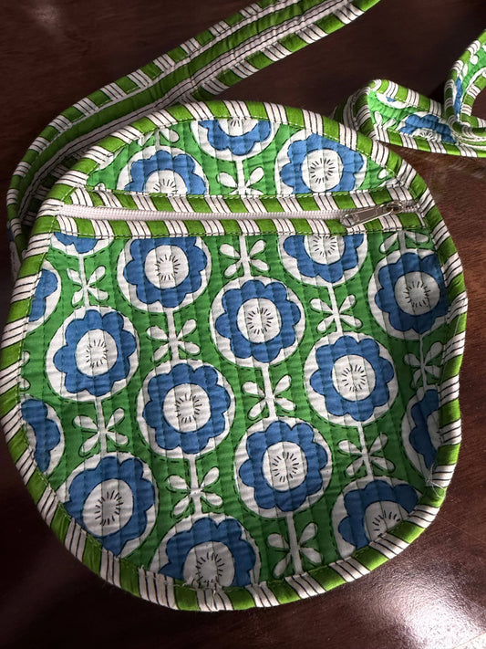 ROUND QUILTED BAG - GREEN & BLUE