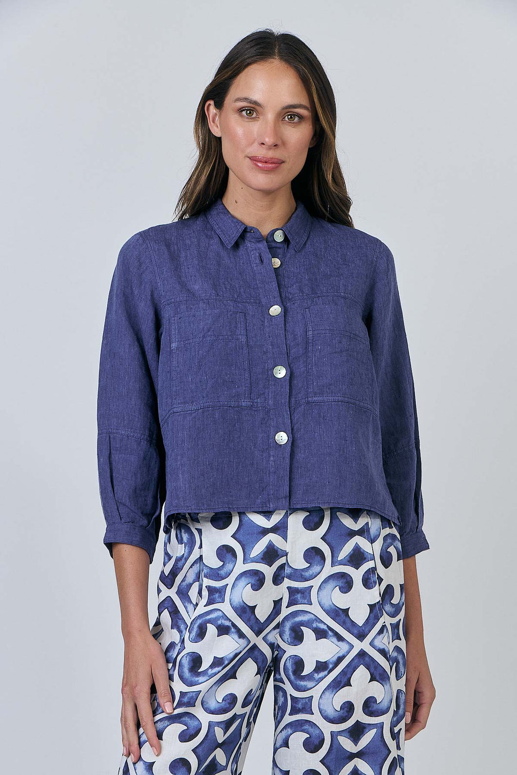 BLUEBERRY LINEN SHIRT JACKET