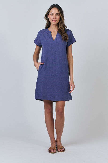 BLUEBERRY SHORT LINEN DRESS