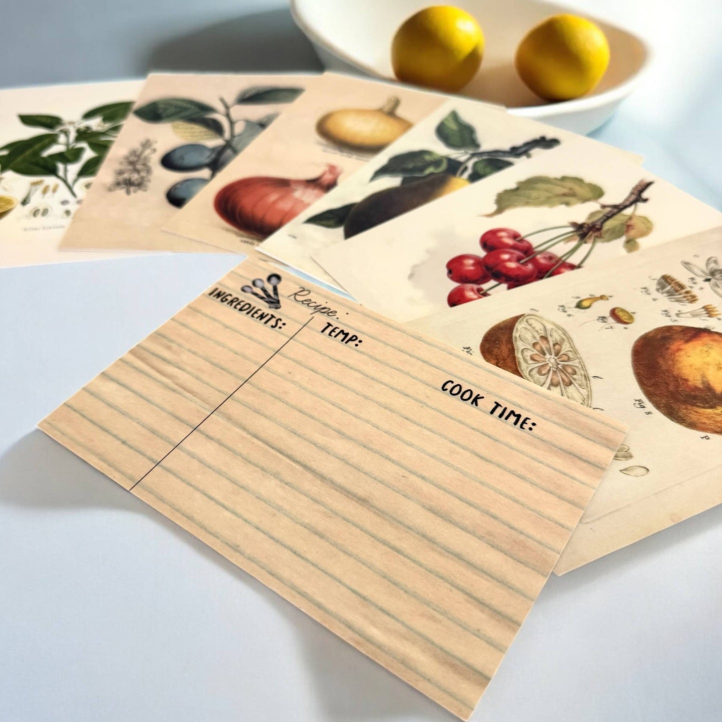 BOTANICAL RECIPE CARDS - SET 12 WITH BANANA BREAD RECIPE CARD