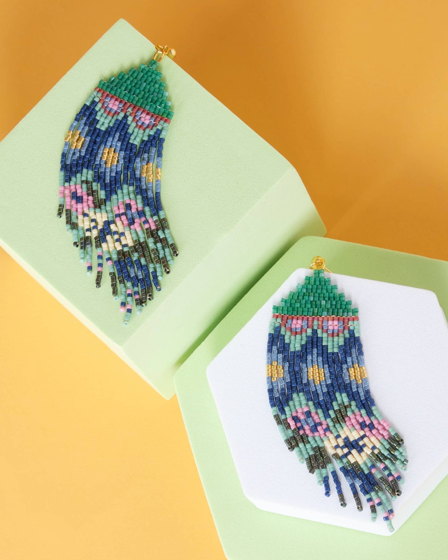 BEADED HANDWOVEN HULPIL FRINGE EARRINGS - GALACTIC DREAM