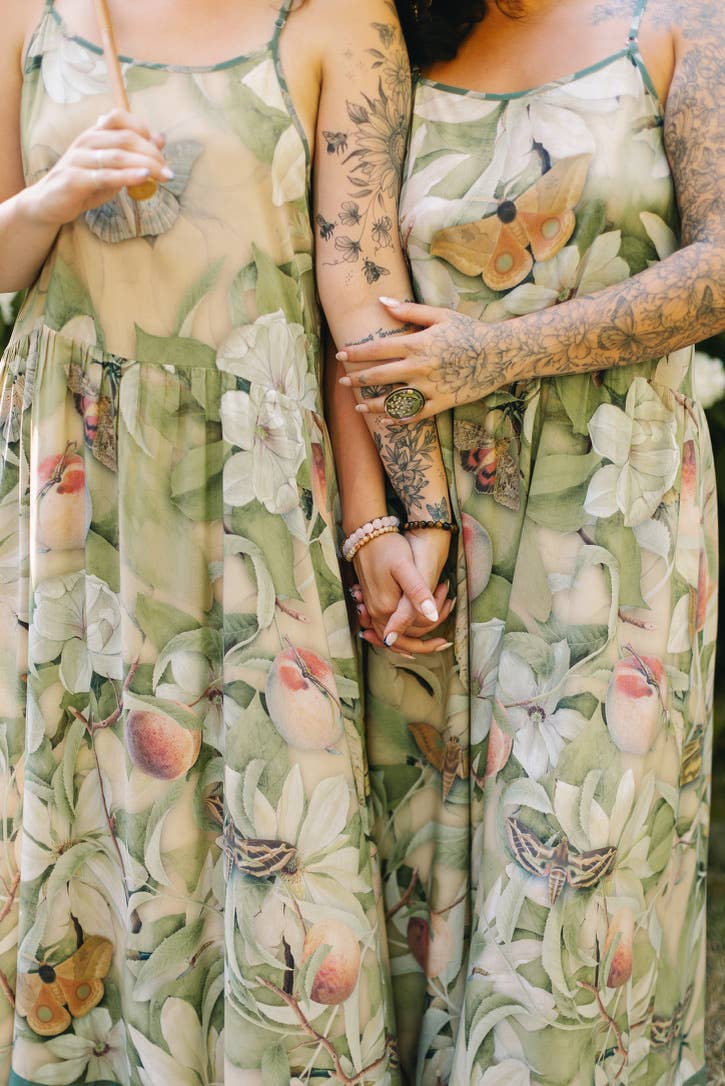 FLEUR DE SOLIEL BOHÉME MAXI  SLIP DRESS WOTH FLORALS & BUTTERFLIES