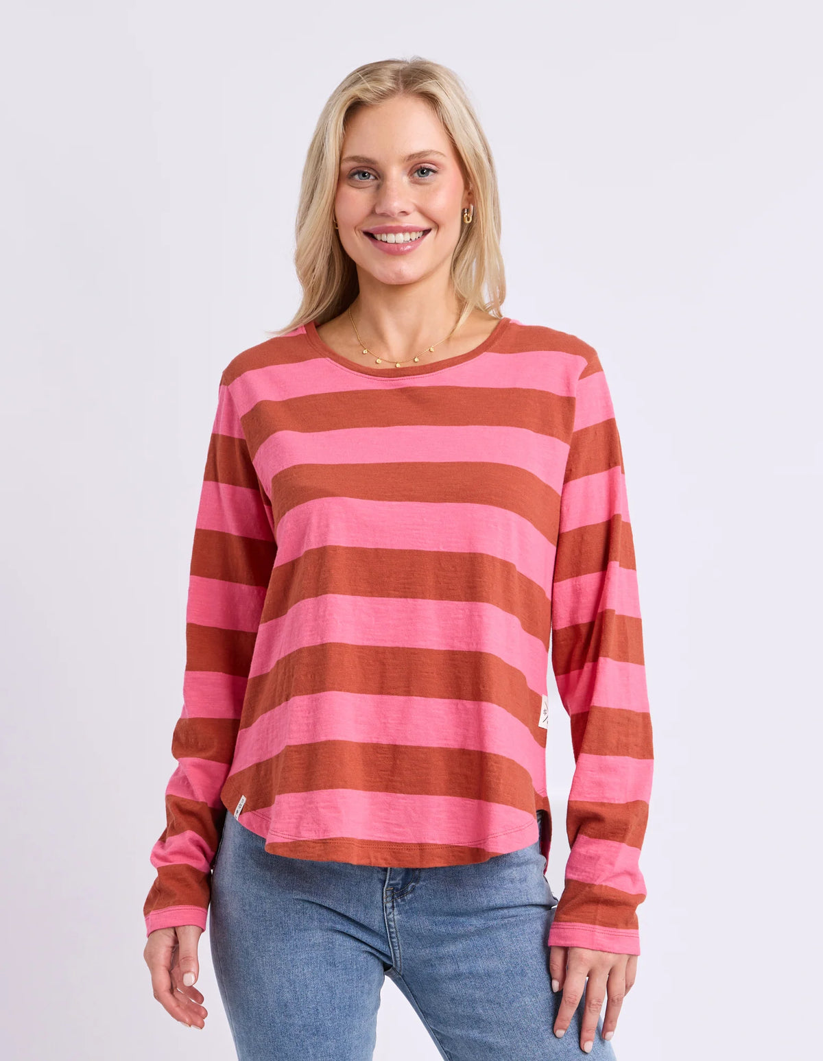 SPRITZ LONG SLEEVE TEE - EARTH & PINK LEMONADE STRIPE