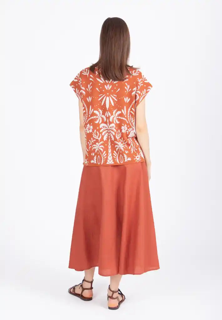 SLEEVELESS PULLOVER - URBAN BOTANIC PATTERN NOUGAT