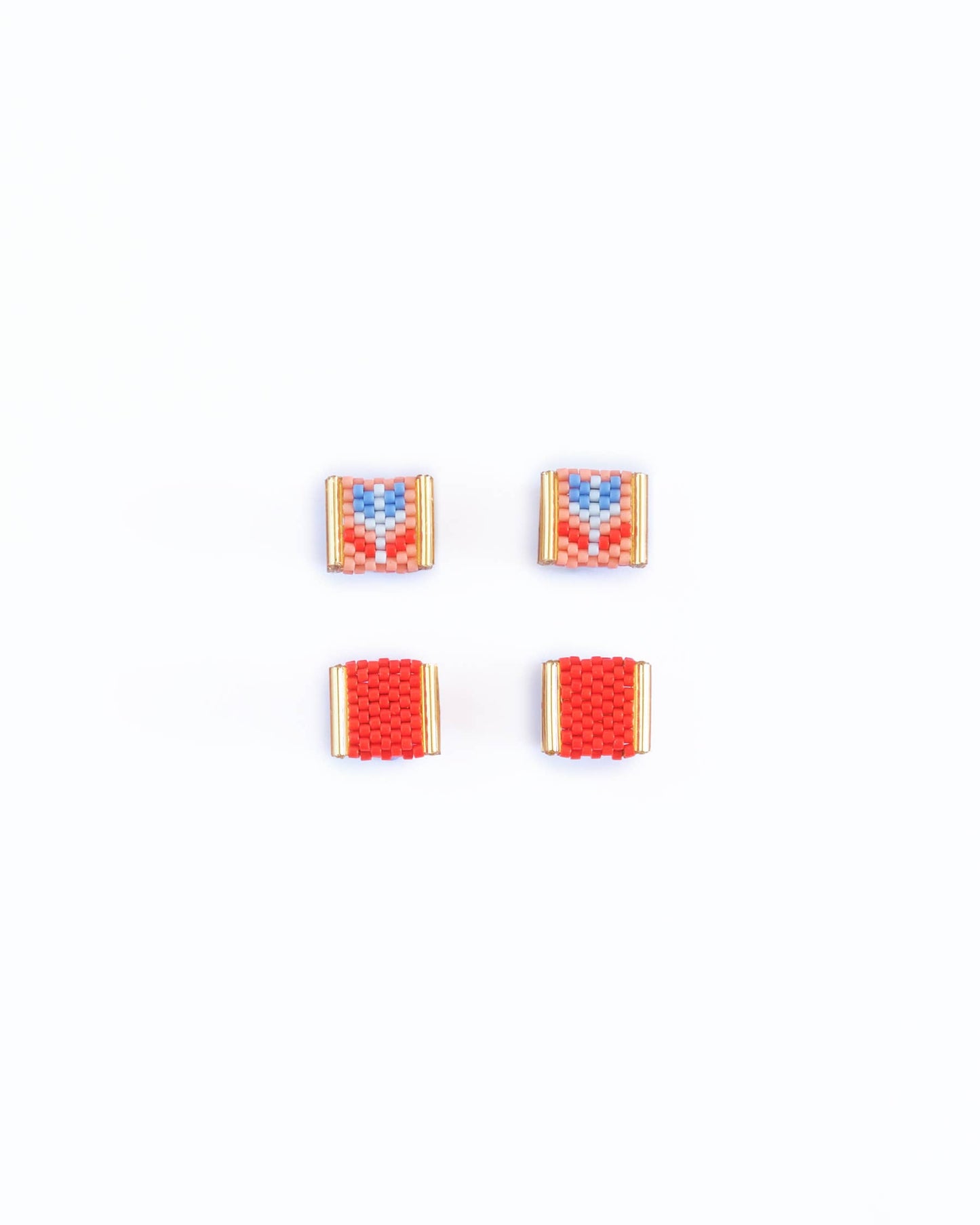 BEADED HANDWOVEN TULIP STUD PACK - SALMON RED