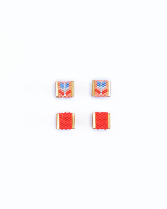 BEADED HANDWOVEN TULIP STUD PACK - SALMON RED