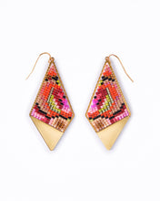 Load image into Gallery viewer, Beaded Handwoven Kaleidoscope Kite Earrings (Pink/Orange)