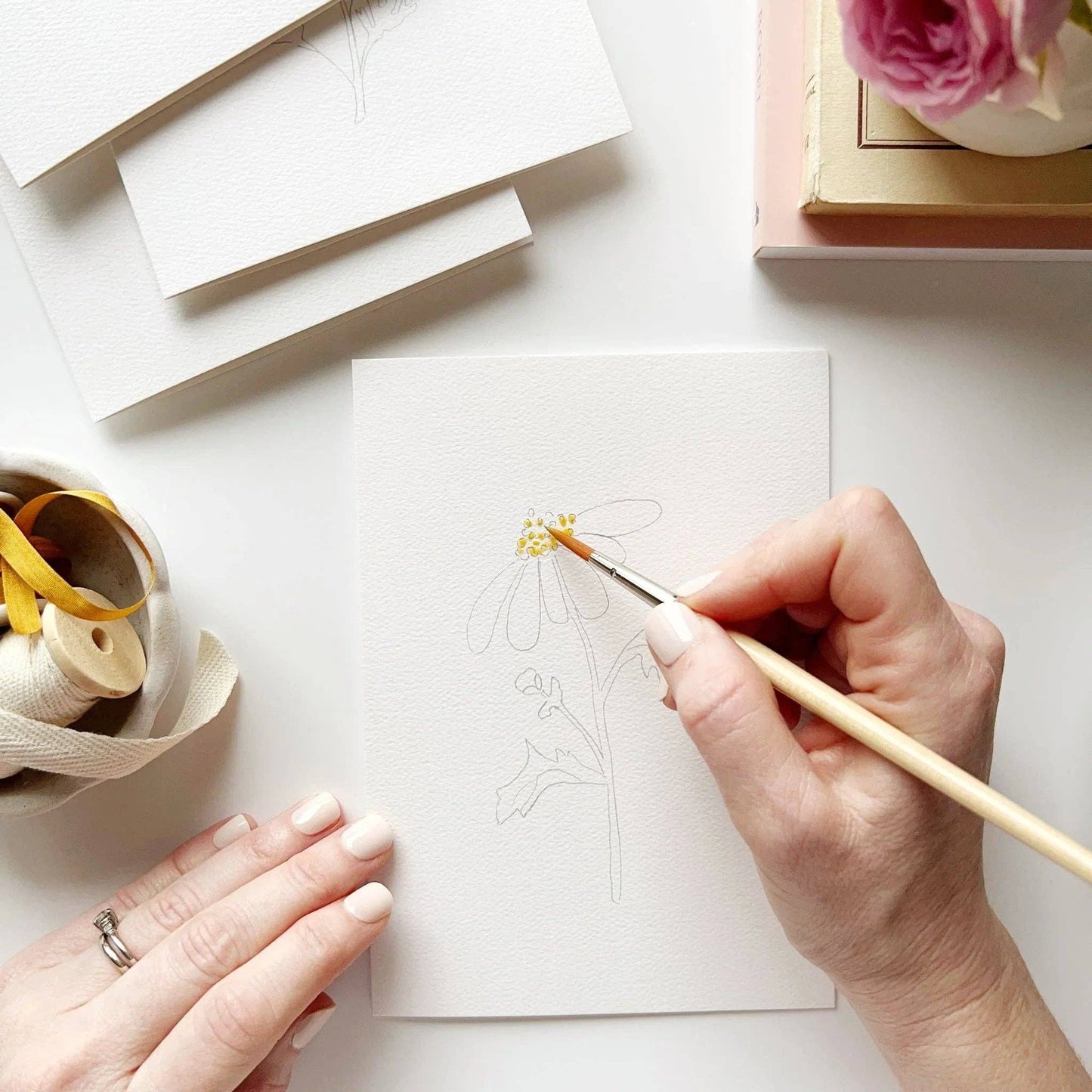 GARDEN FLOWERS PAINTABLE WATERCOLOUR NOTECARD SET