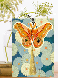 HAND GLITTERED LARGE FANDANGLE GREETING CARD - ORANGE MOTH