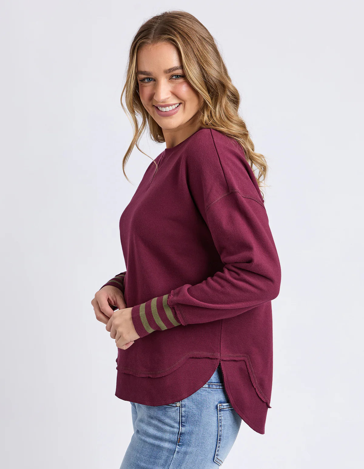 ALEX STRIPE CUFF CREW - WINDSOR WINE