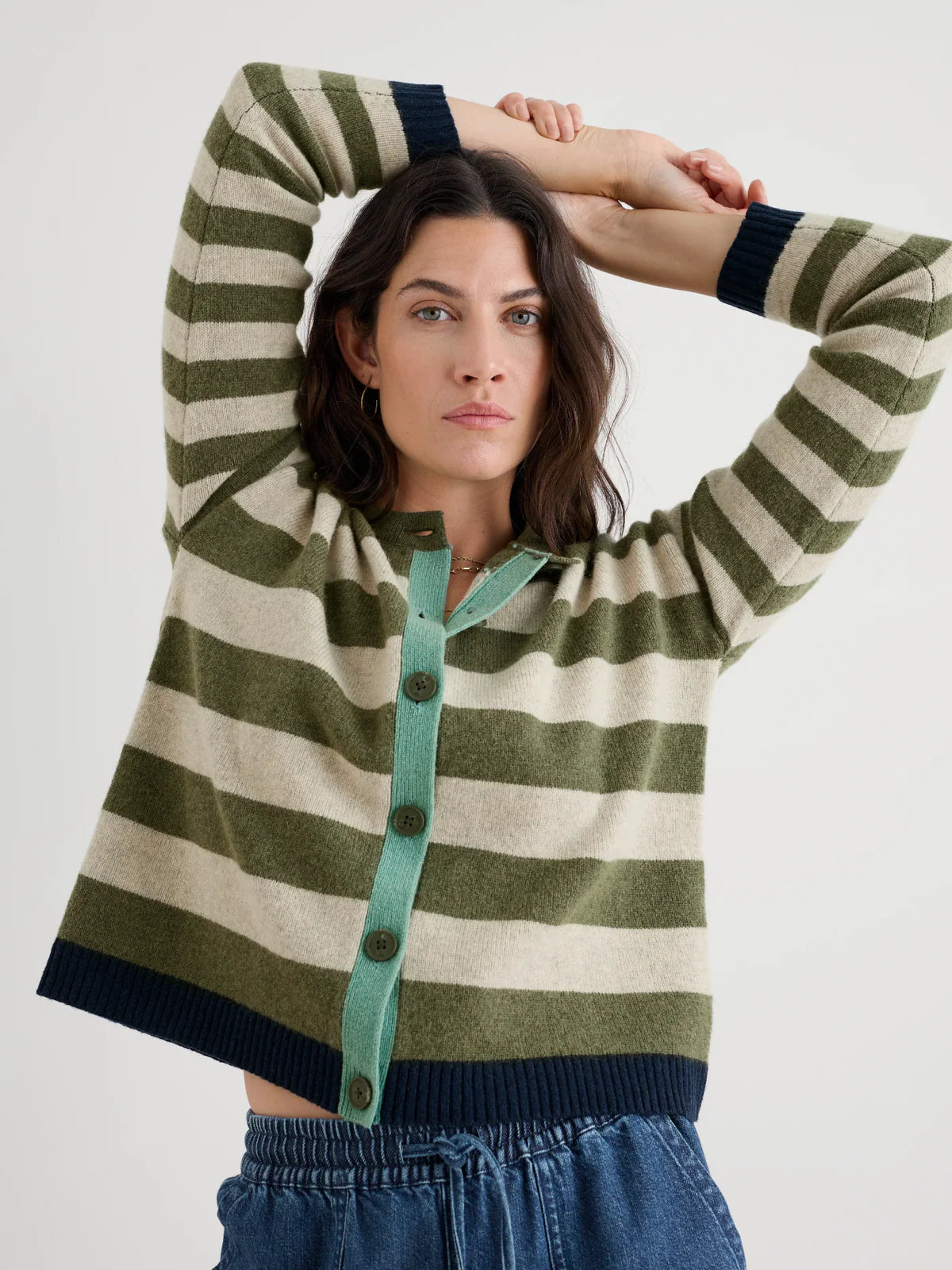 PINWELL CARDIGAN - BRIGHT SHAPE LIGHT OLIVE MIX