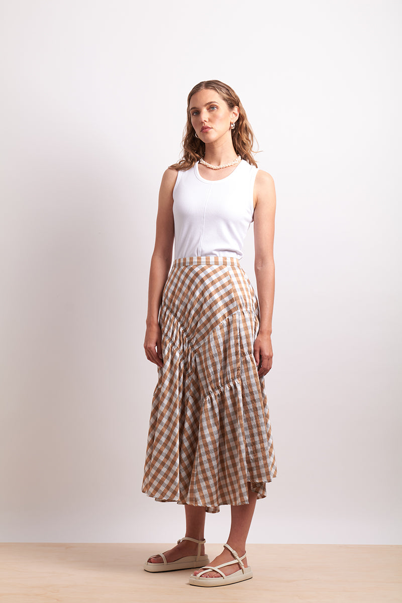 IN STITCHES SKIRT - SAND CHECK